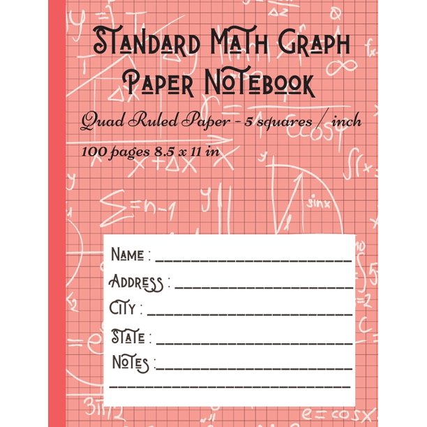 Standard Math Graph Paper Notebook Quad Ruled Paper 5 squares