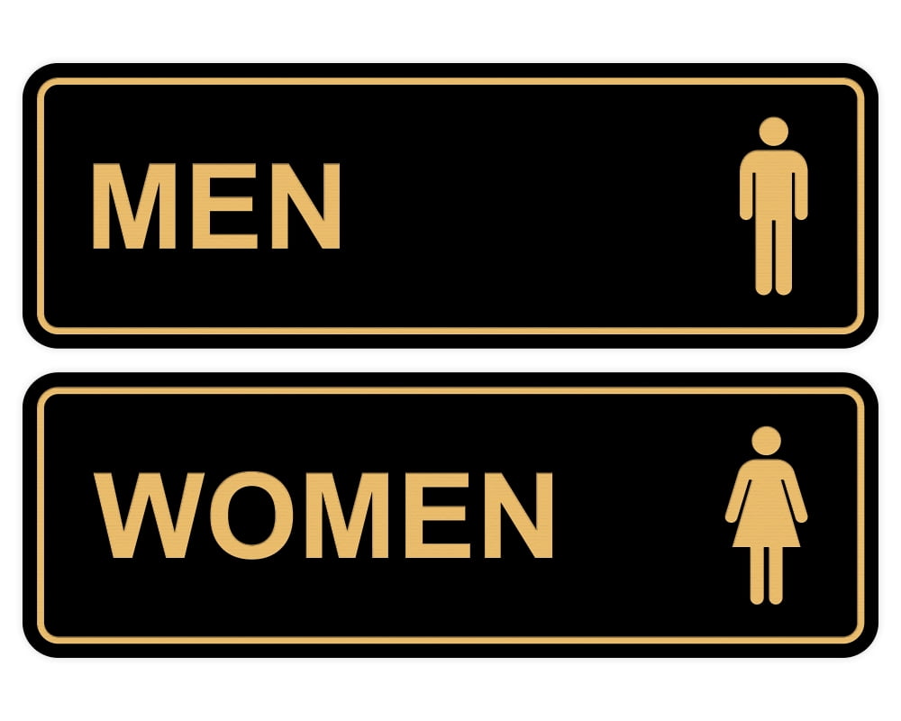 Small Black and Gold Men Women Restroom Wall Sign Set