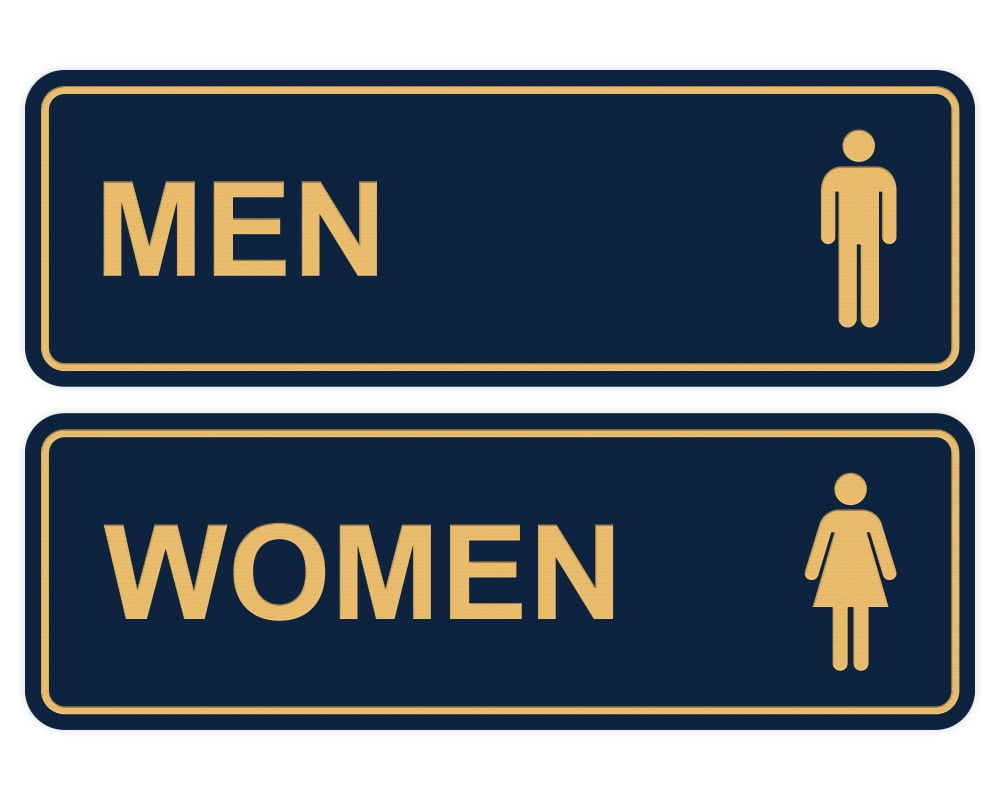 Standard Men Women Restroom Sign (Set of 2) - Blue / Gold - Small ...