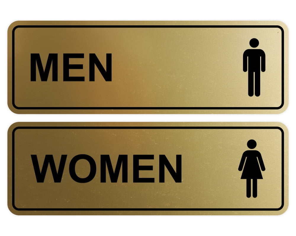 Large Brushed Gold Men Women Restroom Sign Set
