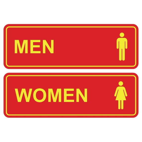Standard Men Women Restroom Sign (Set of 2) - Red / Yellow - Large