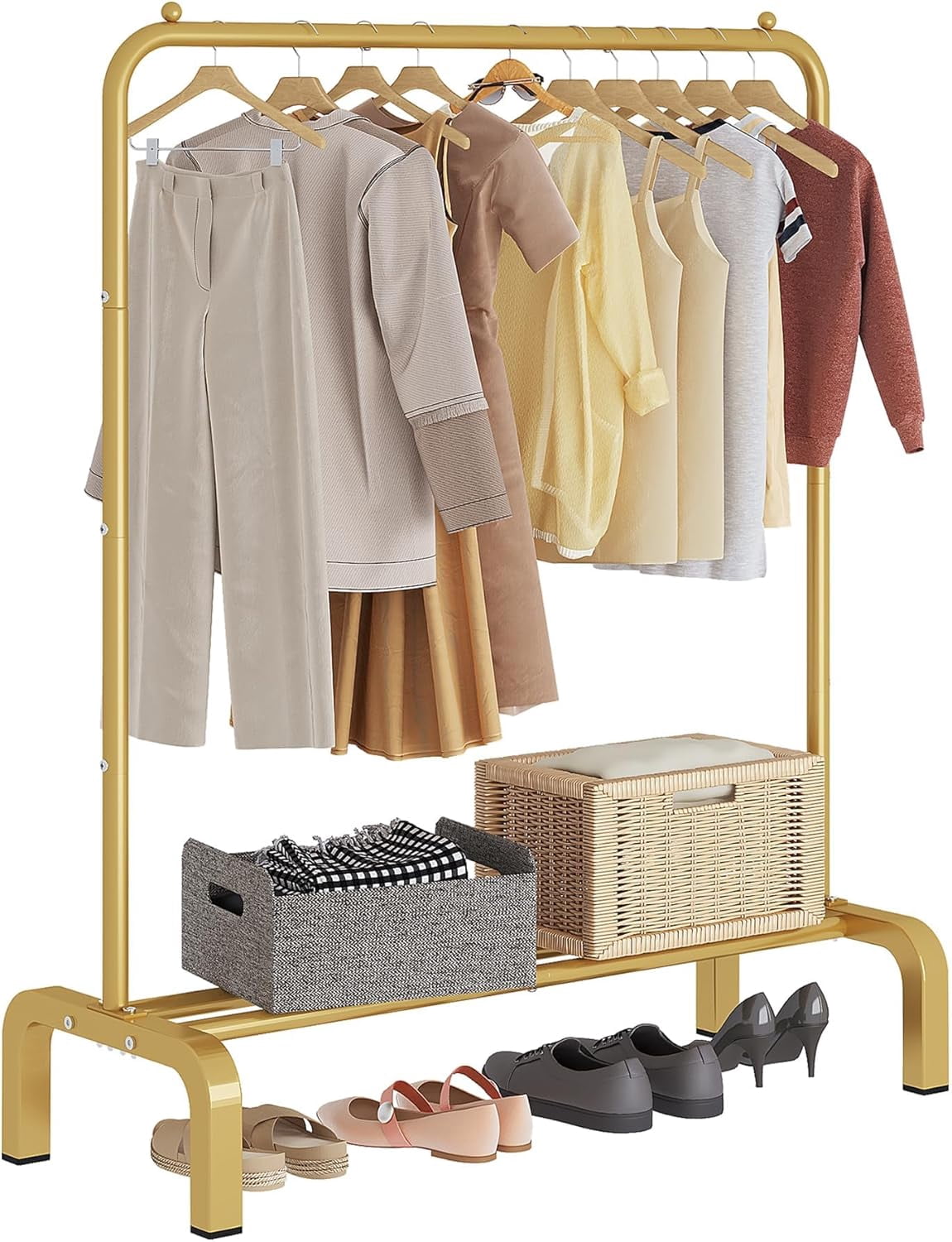 Standard Metal 34-Inch Gold Garment Rack with Bottom Shelf for Hanging ...