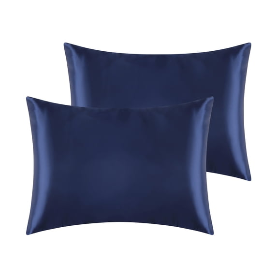 REGALWOVEN Set of 2 Satin Pillowcases for Hair and Skin with Envelope Closure Standard Navy Blue