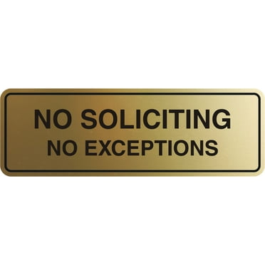 Standard No Soliciting No Exceptions Sign (Brushed Gold) - Small 2x6 | Stylish Door Plaque for Home Privacy