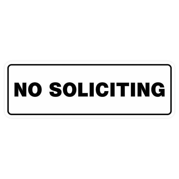 Standard No Soliciting Sign - White - Large 3" X 9"