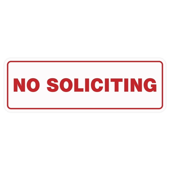 Standard No Soliciting Sign - White / Red - Small 2" X 6"