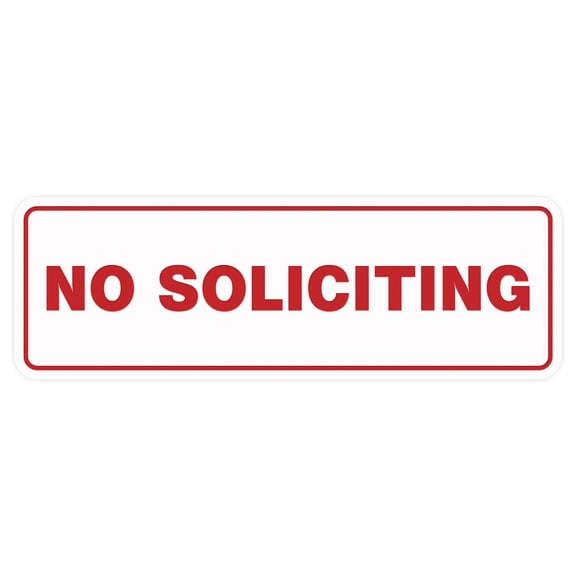 Standard No Soliciting Sign - White / Red - Small 2" X 6"
