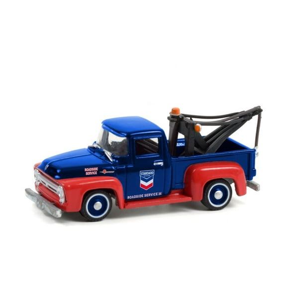 Standard Oil 1954 Ford F-100 Tow Truck with Drop-in Tow Hook, Blue and Matte Red - Greenlight 41130A/48 - 1/64 scale Diecast Model Toy Car