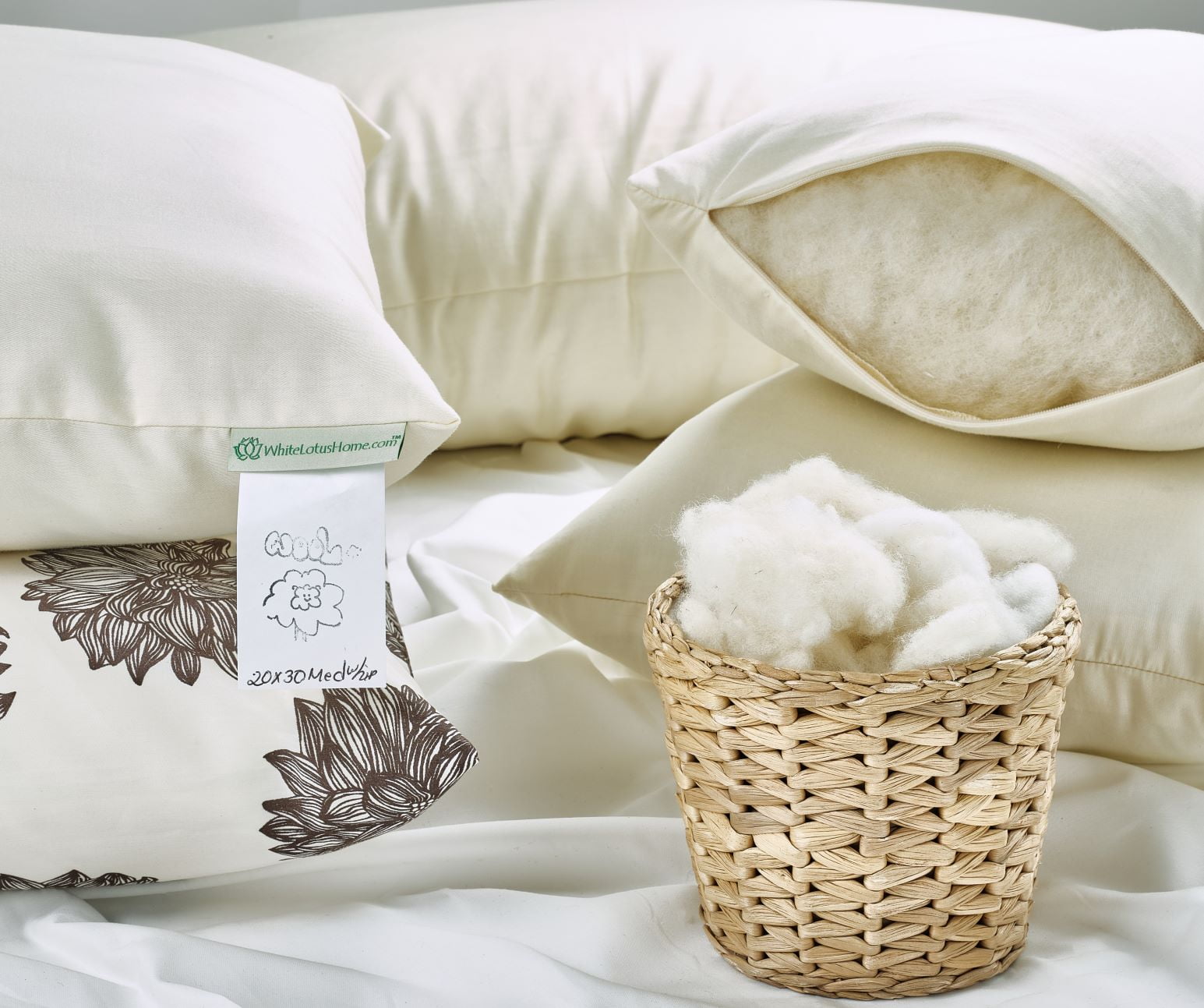 Standard Organic Wool Sleep MED Pillow w/zip