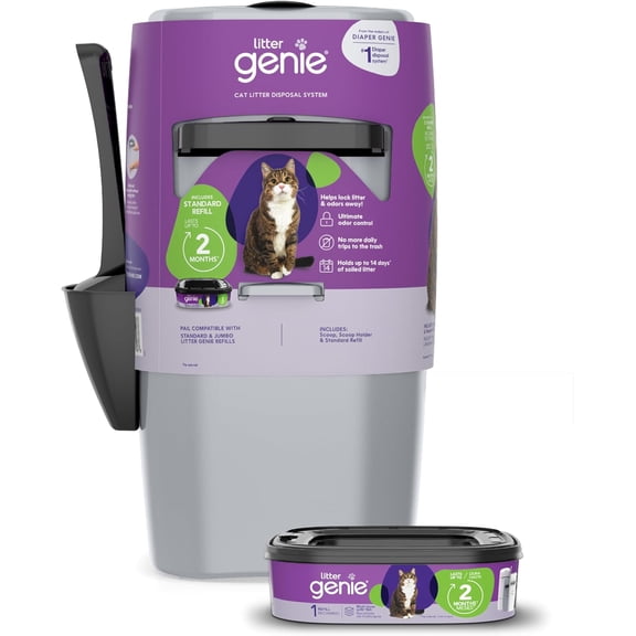 Standard Pail (Silver) | Cat Litter Box Waste Disposal System for Odor Control | Includes 1 Square Refill Bag