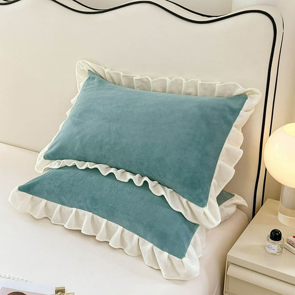 Standard Pillow Cases Crystal Velvet Winter Pillowcase, Lace Trim Solid Color Pillow Cover, Machine Washable Decorative Bedding, Soft Home Sofa Cushion Case