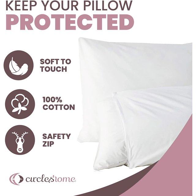 Soft 100 Cotton Standard Pillow Protectors with Zipper, Breathable