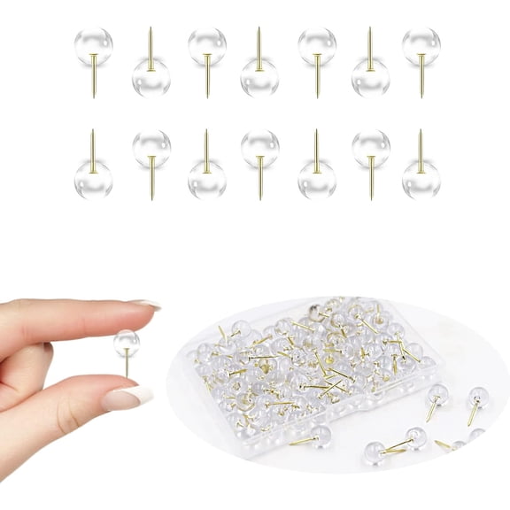 Standard Plastic Thumb Tacks,100 PCS Push Pins,Clear Push Pins,Round Head Tacks for Wall,Transparent Plastic Round Head for Bulletin Board, Crafts and Office Organization(Gold)