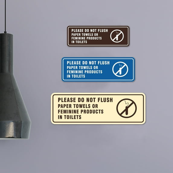 Standard Please Do Not Flush Paper Towels or Feminine Products in Toilets (Tampon) Sign (Brushed Silver) - Medium