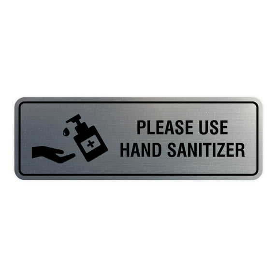 Standard Please Use Hand Sanitizer Sign (Brushed Silver) - Medium 2-3/4"x7"
