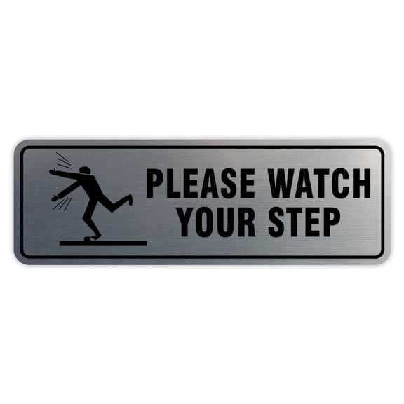 Standard Please Watch Your Step (Rock) Sign (Brushed Silver) - Small