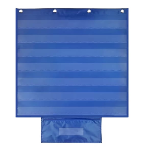 Standard Pocket Chart for Visual Word Cards 28x28 Inches Blue with 7 Clear Sentence Strip Holders & Card Organizer for Classroom and Home Learning