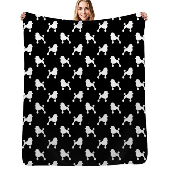 Standard Poodle Silhouette with Fancy Haircut Flannel Blanket Warm Soft Bedding Throws Winter Camping Chair Sofa Bed