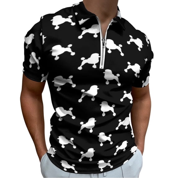 Standard Poodle Silhouette with Fancy Haircut Men Zipper T-shirt Summer Casual Short Sleeve T-shirt Top