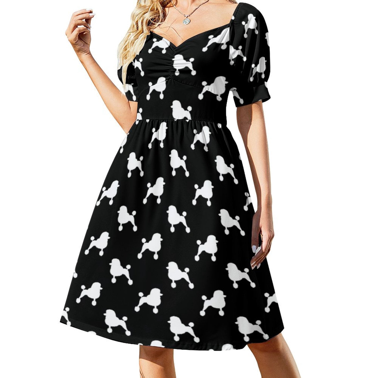 Printed Poodles Long Sleeve Dress
