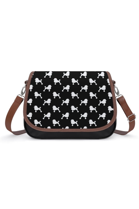 Standard Poodle Silhouette with Fancy Haircut Vintage Crossbody Bag for Women Medium Leather Hobo Bags Shoulder Bag Classic City Leather Satchels