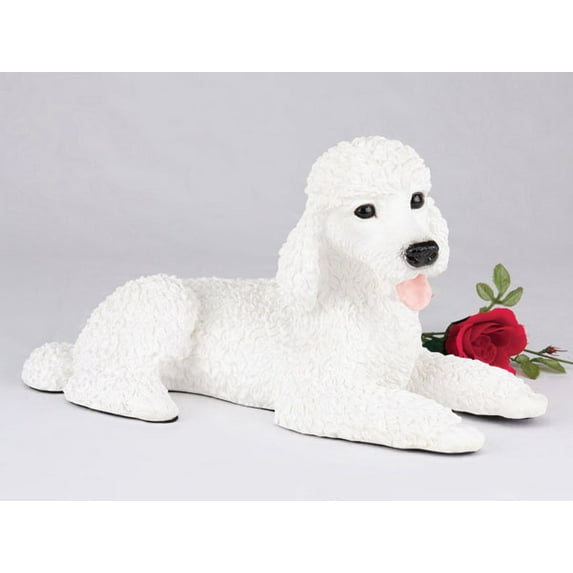 Standard Poodle White Cremation Pet Urn for a Dog Memorial in remembrance of your beloved family pet.