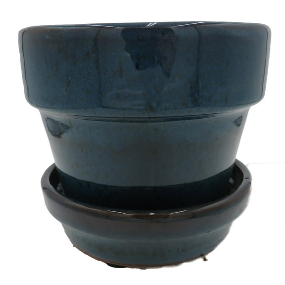 Standard Pot with Attached Saucer - 4.5" x 4" - Tropical Blue