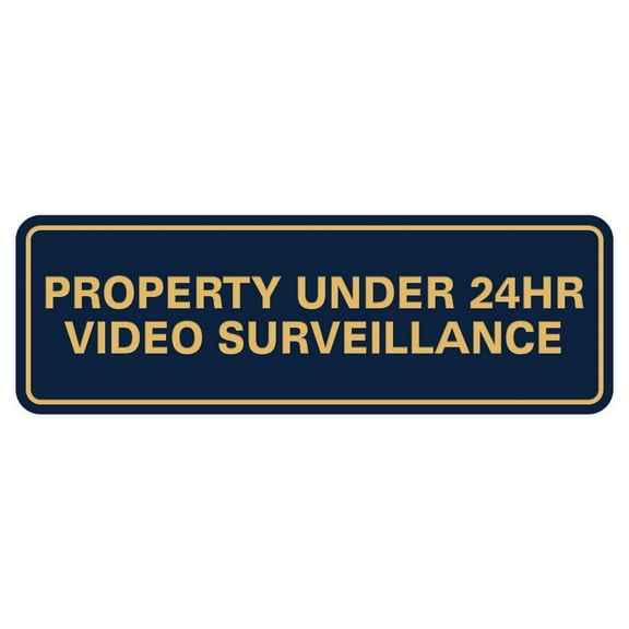 Standard Property Under 24 Video Surveillance Sign - Blue / Gold - Medium 2-3/4" X 7"