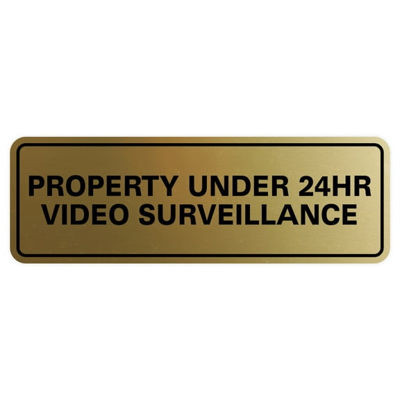 Standard Property Under 24 Video Surveillance Sign - Brushed Gold - Small 2" X 6"