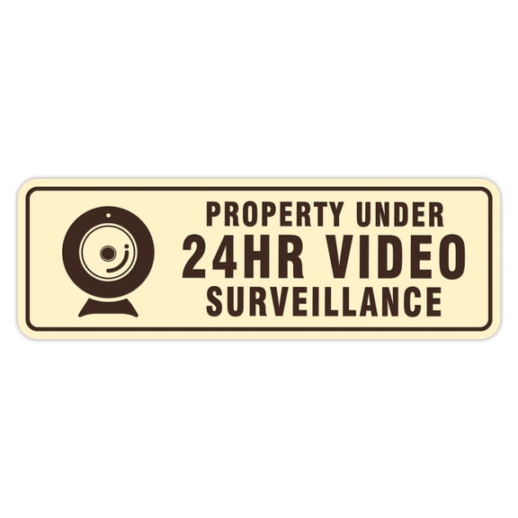 Standard Property Under 24Hr Video Surveillance Sign (Ivory/Dark Brown) - Large