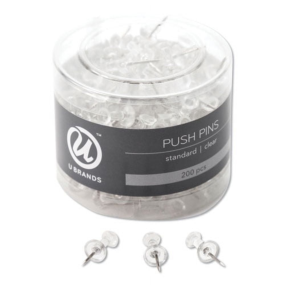 Standard Push Pins, Plastic, Clear, 0.44", 200/Pack Bundle of 10