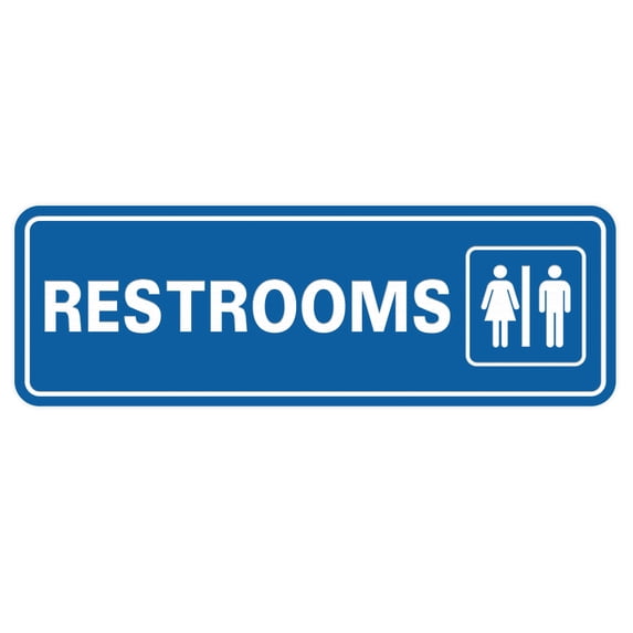 Standard Restrooms Sign - Blue - Medium 2-3/4" X 7" (2.5 X 7")