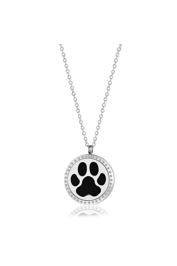 Standard Rhinestone Dog Paw Aromatherapy Necklace Oil Lockets Jewelry Essential Oil Diffuser Necklace with Gift Box