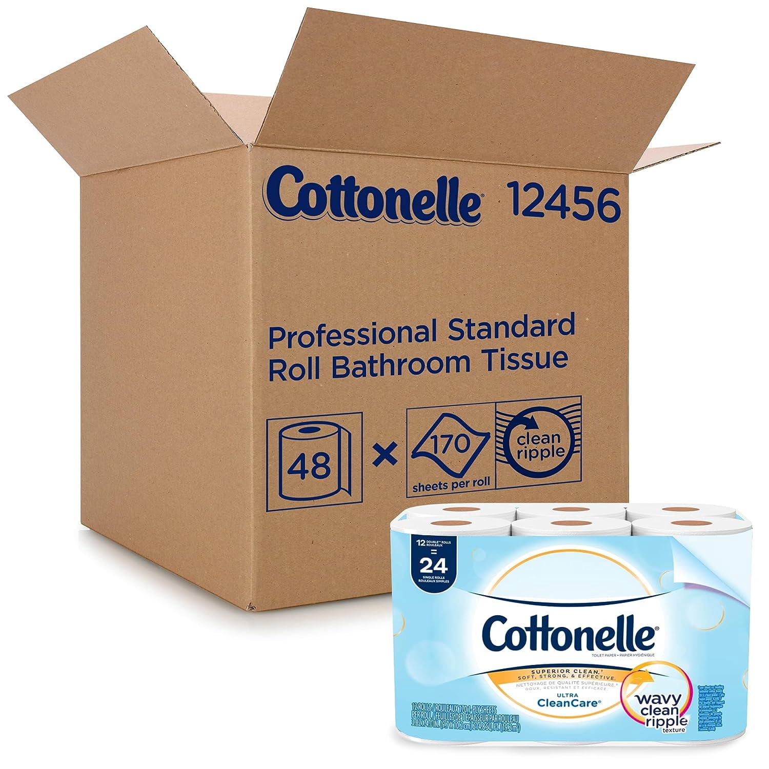 Standard Roll Bulk Toilet Paper (12456), White (48 Rolls of 170 Sheets, 8,160 Sheet Total)