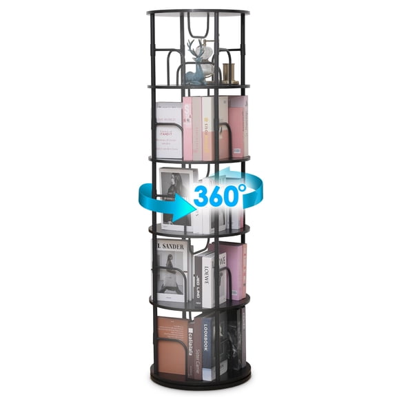 Standard Rotating Bookshelf Tower 360 Spinning Revolving Bookcase Five Tier Circular Home Library Media Storage