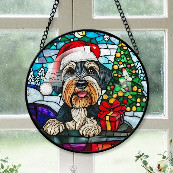 Standard Schnauzer Christmas Tree Dog Ornament 2025 - Standard Schnauzer Dog Christmas Stained Glass SunCatcher for Window, Dog Christmas Decoration, Christmas Keepsake