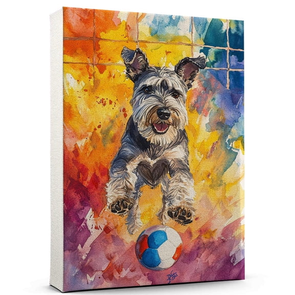 Standard Schnauzer Dog Playing Volleyball Wall Stretched Canvas Size 8x12 – Standard Schnauzer Canvas Art for Dog Lovers, Volleyball Canvas Wall Decor