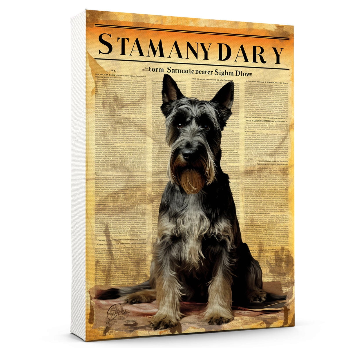 Standed Dog Standard Schnauzer Dog Read Newspapers Sitting Poster Prints on Canvas ...