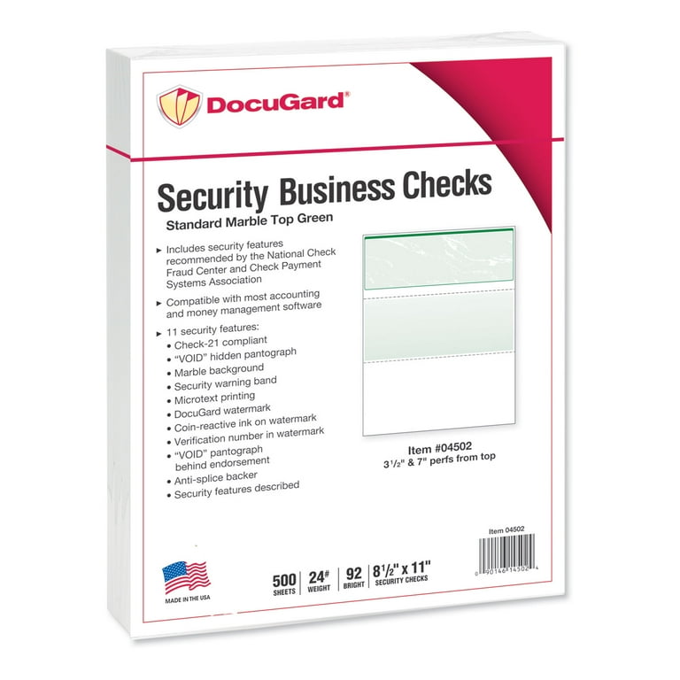 Standard Security Check, 11 Features, 8.5 x 11, Green Marble Top, 500/Ream Standard Security Check, 11 Features, 8.5 x 11, Green Marble Top, 500/Ream