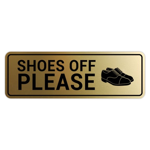 Standard Shoes Off Please (Classic Shoes) Sign (Brushed Gold) - Small