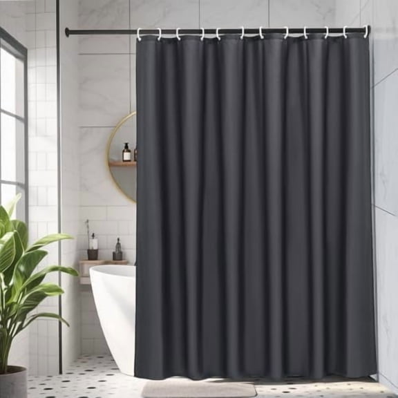 Standard Shower Liner, Solid Polyester Fabric Solid Shower Curtain Liner for Hotel with Hooks, Water Repellent, Weighted Hem, Charcoal, 72x72 inch