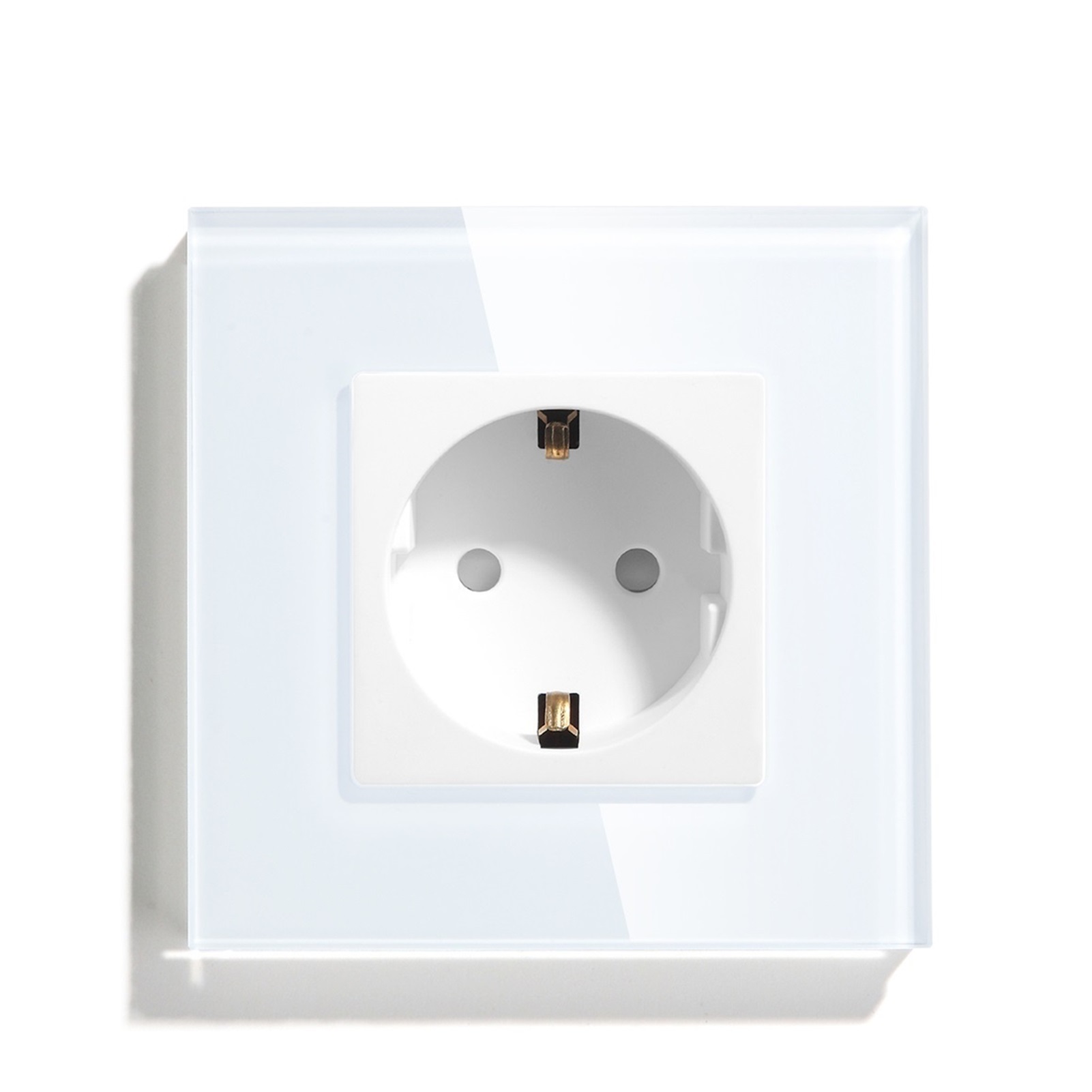 Standard Single Socket Touch Switch 1Gang 1Way White Crystal Sensor Wall Light Switch Power Double Sockets Outlets ,Easy to Installation