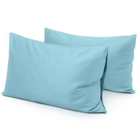 Standard Size 400 Thread Count Cotton Pillowcases Set of 2, Solid Percale Envelope Closure Pillow Cases by SimpleField - Soft, Smooth & Breathable (Light Blue, 20 x 26 inches)