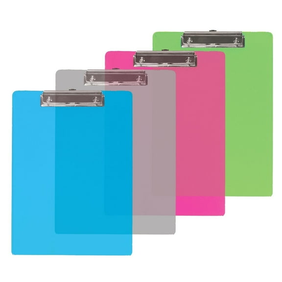 Standard Size Assorted color Plastic Clipboard with Low Profile Clip (Pack of 12)