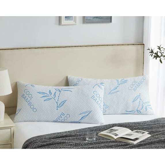 Standard Size Bamboo Pillows - Shredded Memory Foam Adjustable Bamboo Pillow - Hypoallergenic, Removable/Washable Bamboo Cover,Standard Size Sleeping Pillow- 1 Pack