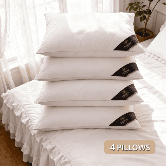 Standard Size Adult Bed Pillows, 4 Pack, Soft Support Plush Pillows for Side Back Stomach Sleepers, Down‑Alternative, 15.7 x 27.5 inches