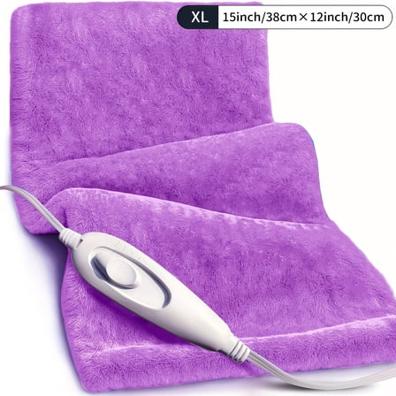 Standard Size Heating Pad, 12"x 15", For Back, Neck, Shoulder, and Period Cramp Pain Relief, 3 Heat Settings, Compact Storage Solution, Auto Shut-Off, Machine-Washable, Gifts For Mom & Wife, Purple