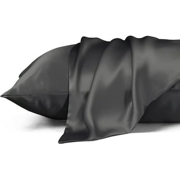 Standard Size Mulberry Silk Pillowcase,Cooling Pillow Cases with Hidden Zipper,Smooth Breathable Pillowslip Hleps Skin(20"x26",Black)