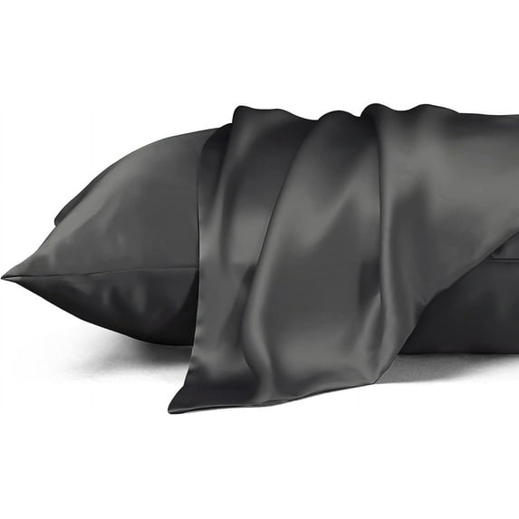 Standard Size Mulberry Silk Pillowcase,Cooling Pillow Cases with Hidden Zipper,Smooth Breathable Pillowslip Hleps Skin(20"x26",Black)