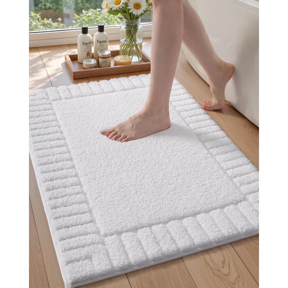 Standard Sized Bath Rugs Non Slip Washable, 20"x31.5" Absorbent White Bathroom Rugs, Soft Bath Mats for Bathroom Floor, Shower, Bathtub, Laundry